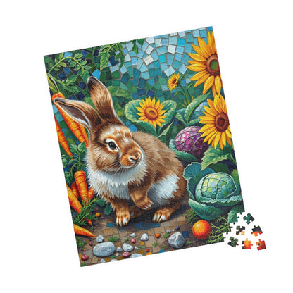 Fluffy Bunny Garden Mosaic Puzzle, Rabbit Near Carrots Cabbage and Sunflowers, Nature Animal Theme Jigsaw Game for Children and Adults, Gift Puzzle The Puzzle Chest
