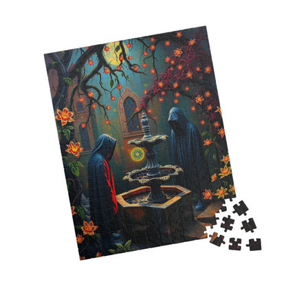 Ghostly Gothic Garden Puzzle, Dark Fantasy Scene with Glowing Flowers and Hooded Figures, Quiet Leisure Staycation Activity for Puzzle Lover Puzzle The Puzzle Chest