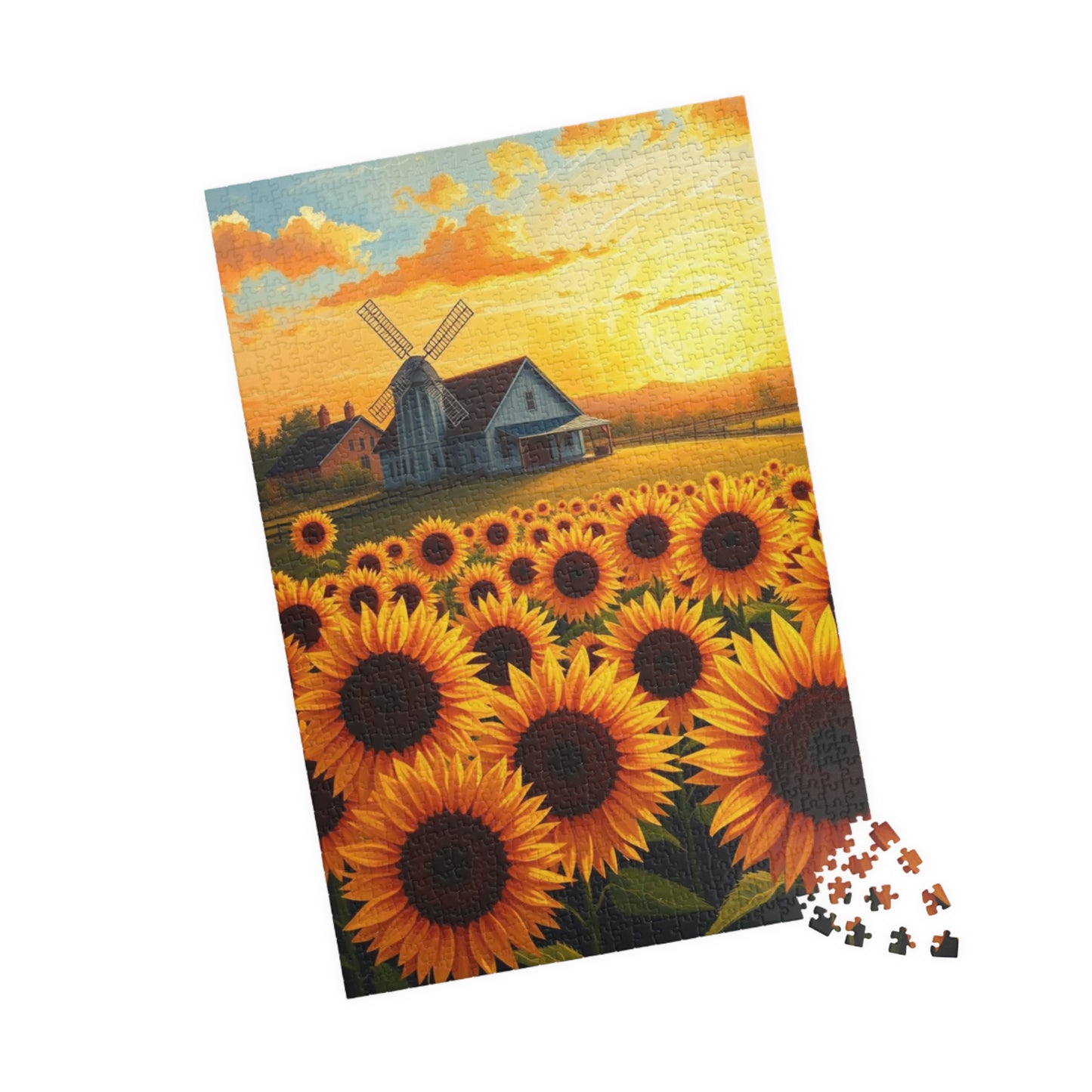 Jigsaw Puzzle, Sunflowers Landscape 110-1014 Piece - Farmhouse Windmill Sunrise, Brain Teaser Game, Family Activity, Home Decor, Gift Idea, Puzzle The Puzzle Chest