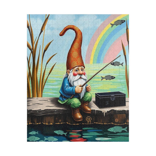 Gnome Fishing on Dock – Watercolor Dwarf Storybook Lakeside Jigsaw Puzzle Puzzle The Puzzle Chest
