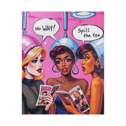 Pink Hair Salon Puzzle, Pop Art Jigsaw Game with Speech Bubbles, No WAY, Spill The Tea, Mind Challenge, Creative Activity, Family Fun 520 pcs (Vertical) Puzzle The Puzzle Chest