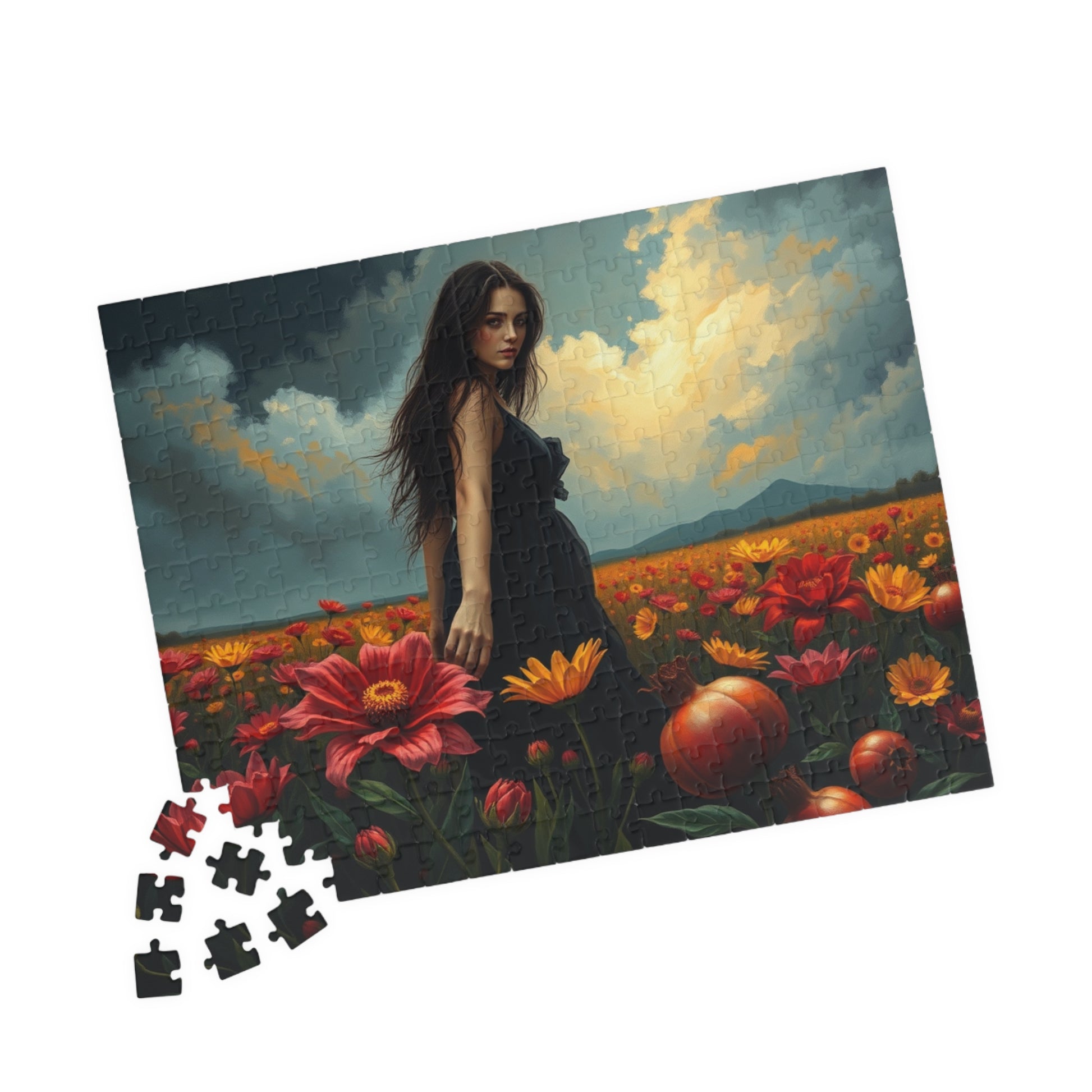 Gothic Floral Jigsaw Puzzle, Lone Figure in Flower Field Dark Fantasy Art Puzzle for Adult, Indoor Leisure Activity, Gift for Family Friends Puzzle The Puzzle Chest