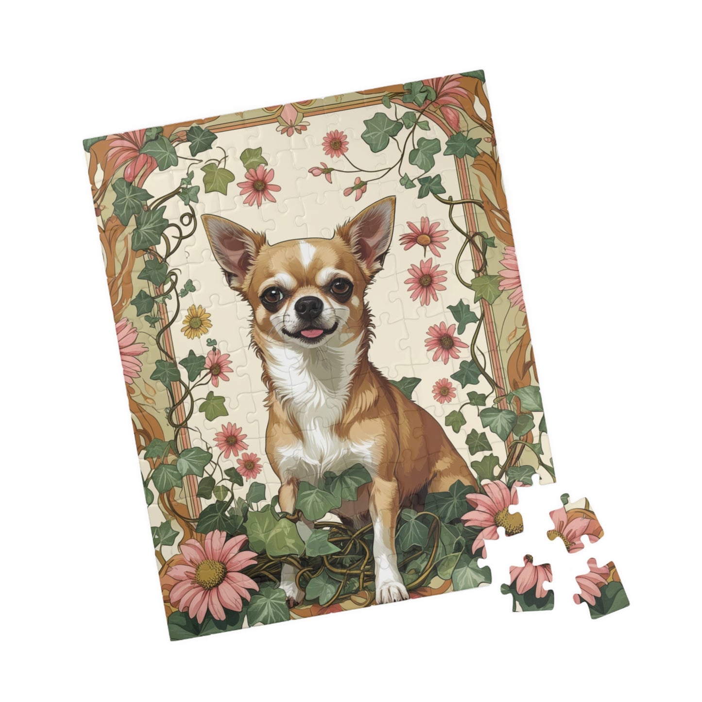 Chihuahua Floral Jigsaw Puzzle, William Morris-inspired 110-1014 Pieces, Fun Playful Intricate Pet Themed Game for Leisure Activity, Hobby