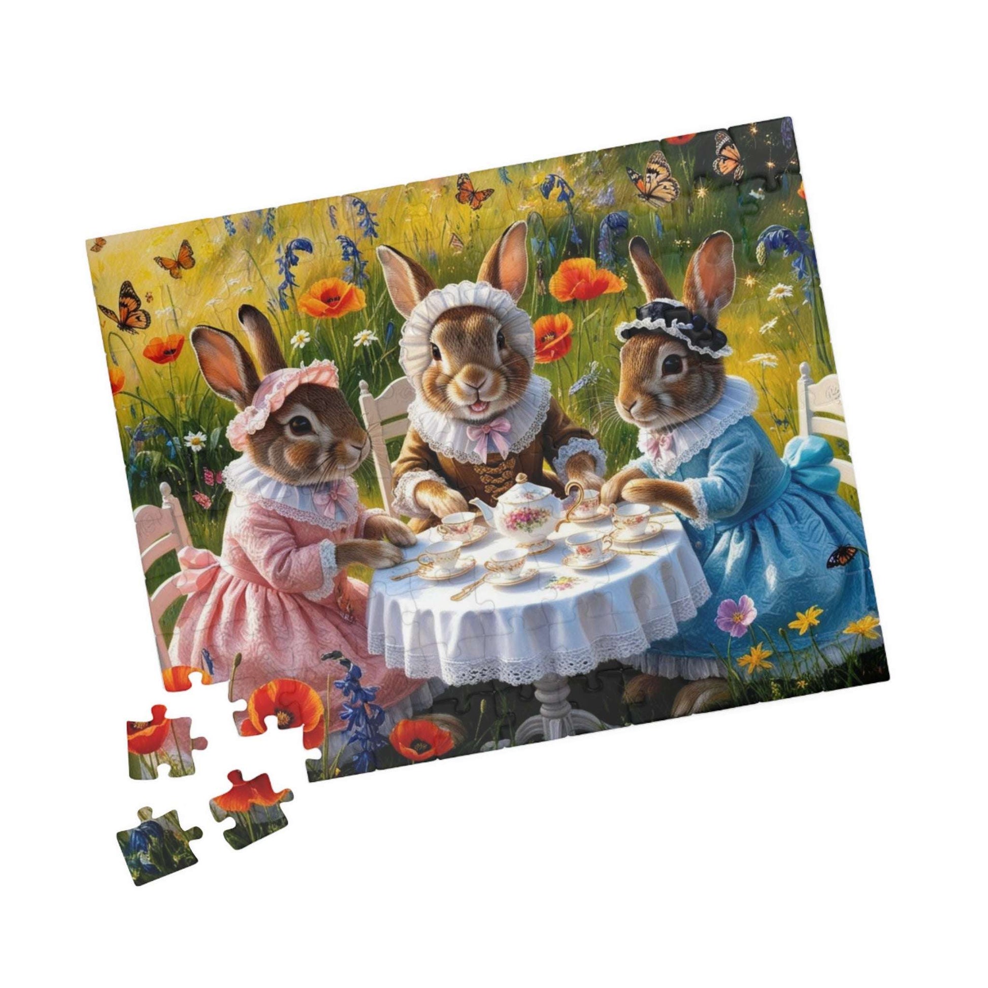 Whimsical Bunny Tea Party Puzzle, 110, 252, 520, 1014-piece Jigsaw Game, Fun Family Activity, Unique Gift for Adults, Spring Easter Puzzle The Puzzle Chest