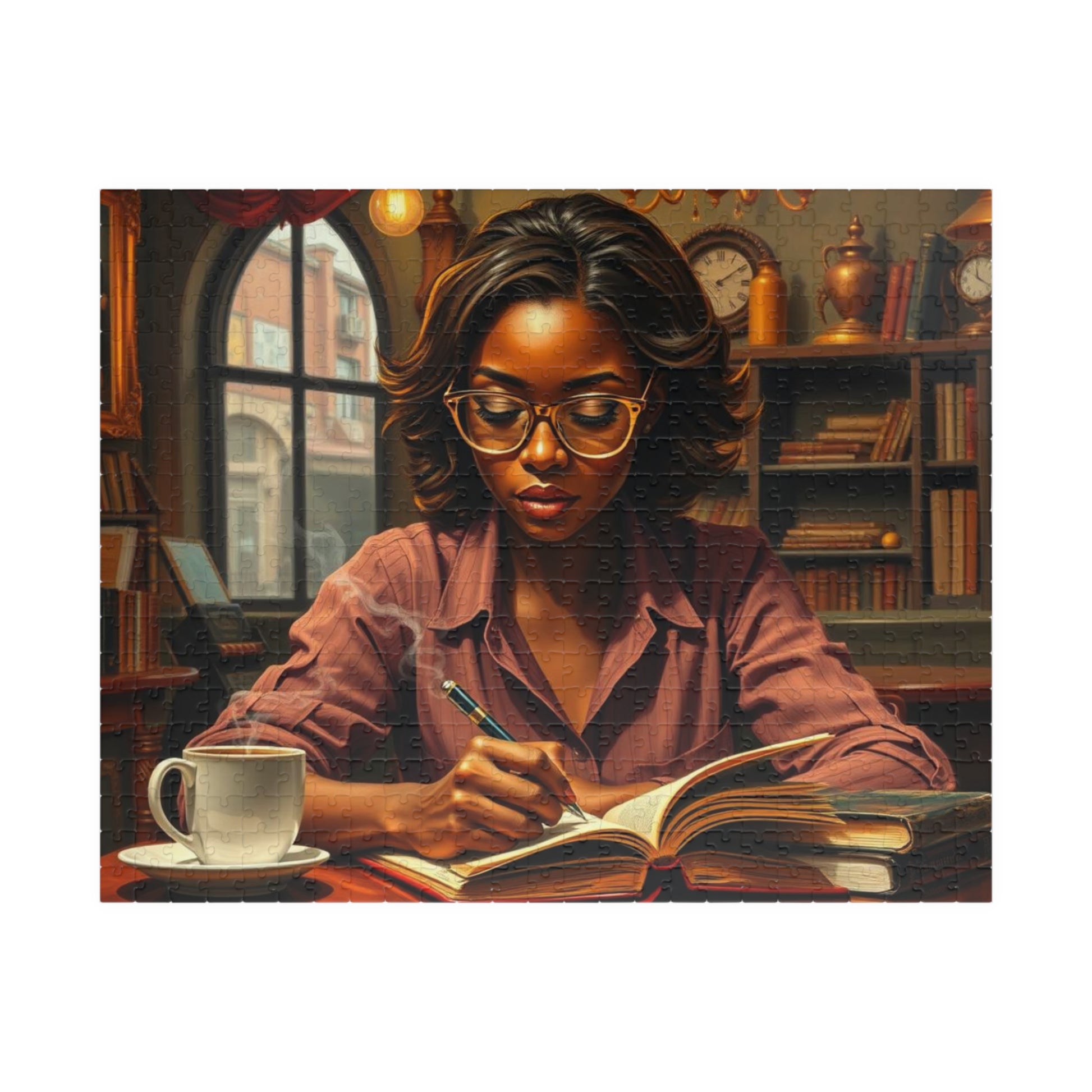 African American Woman Reading Jigsaw Puzzle, Black Art Afrocentric Puzzle Lover Gift for Bookworms, Friends, Family Fun, Mindful Home Entertainment 520 pcs (Horizontal) Puzzle The Puzzle Chest