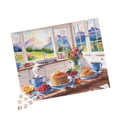 Breakfast Spread Foodie Jigsaw Puzzle, Country Mountain Background, Kitchen Decor, Home Entertainment, Puzzle Lover Gift for Friend Puzzle The Puzzle Chest