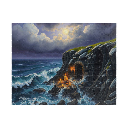 Sepulcher by the Sea Gothic Jigsaw Puzzle, Mystical Coastal Gothic Art Print, Solo Fun Meditation Activity, Gift for Dark Fantasy Lover 252 pcs (Horizontal) Puzzle The Puzzle Chest