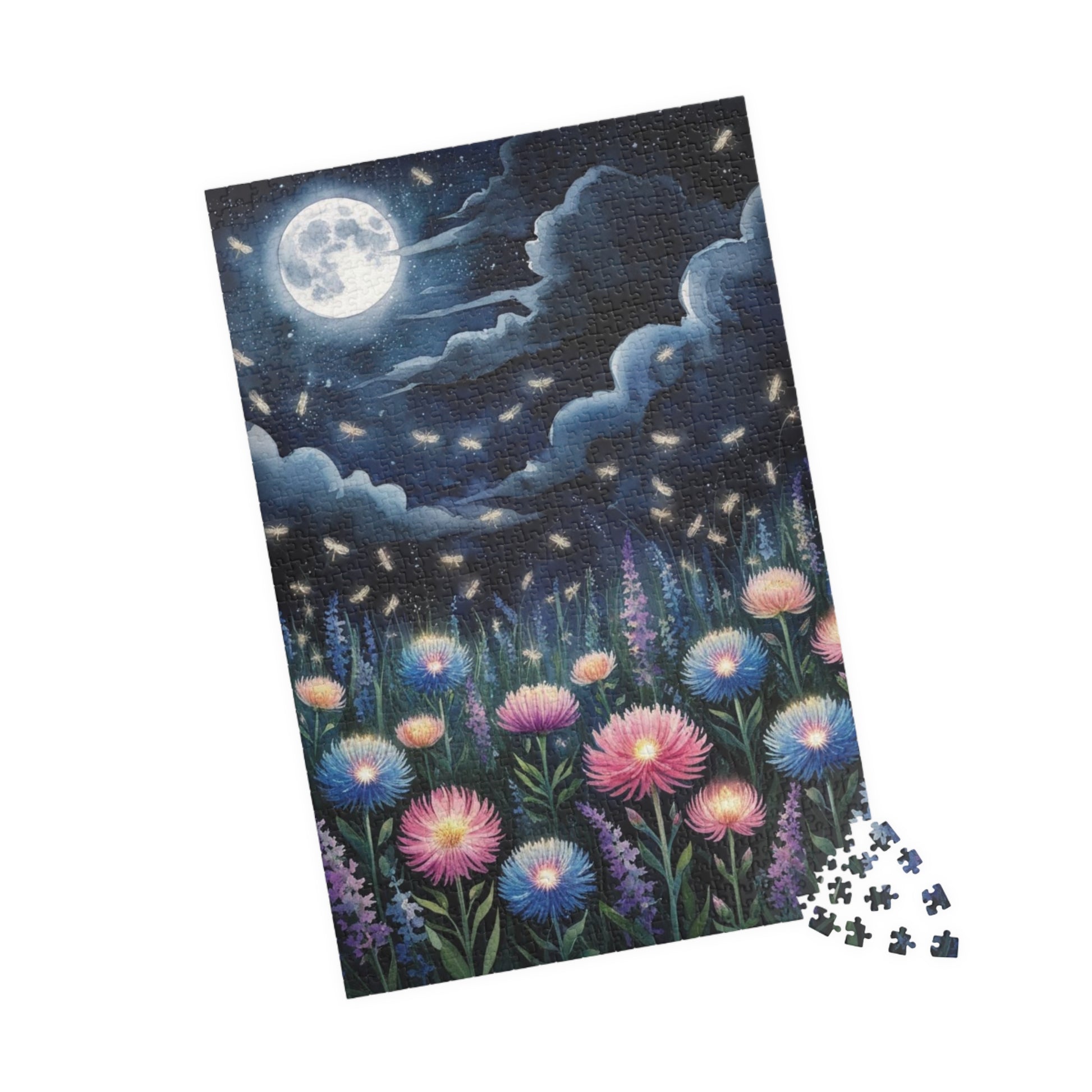 Glowing Wildflowers Jigsaw Puzzle - Starry Night Scene, Moonlit Fireflies, Hobby Fun, Family Game Night, Friend Gift for Puzzle Lover Puzzle The Puzzle Chest