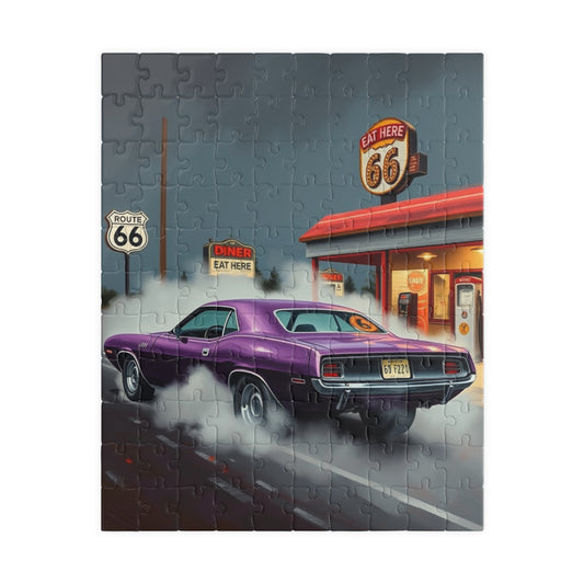 Retro Route 66 Diner Puzzle - 1970 Plymouth Hemi, Nostalgic Art for Car Lovers, Fun Family Activity, Perfect Gift for Travel, Father's Day 110 pcs (Vertical) Puzzle The Puzzle Chest