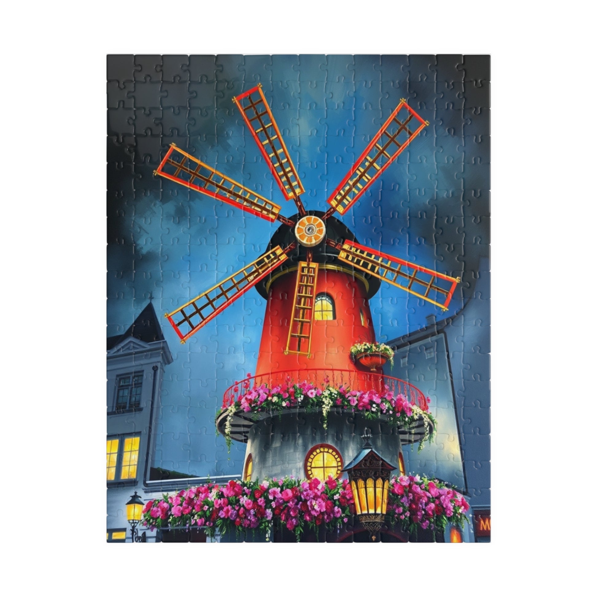 Moulin Rouge Windmill Puzzle, Famous Parisian Landmark Tourist Attraction Jigsaw Game, Vibrant Nighttime Paris Scene, Best Travel Lover Gift 252 pcs (Vertical) Puzzle The Puzzle Chest