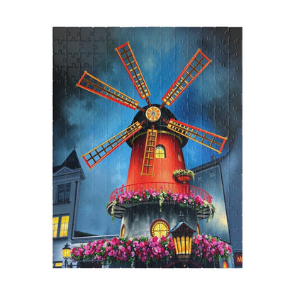 Moulin Rouge Windmill Puzzle, Famous Parisian Landmark Tourist Attraction Jigsaw Game, Vibrant Nighttime Paris Scene, Best Travel Lover Gift 252 pcs (Vertical) Puzzle The Puzzle Chest