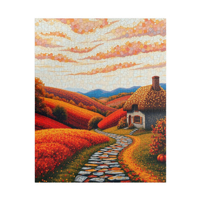 Autumn Landscape Mosaic Puzzle, Cozy Fall Home Decor, Gift for Puzzle Lovers and Art Enthusiast, Family Activity, 1014- Piece Jigsaw 520 pcs (Vertical) Puzzle The Puzzle Chest