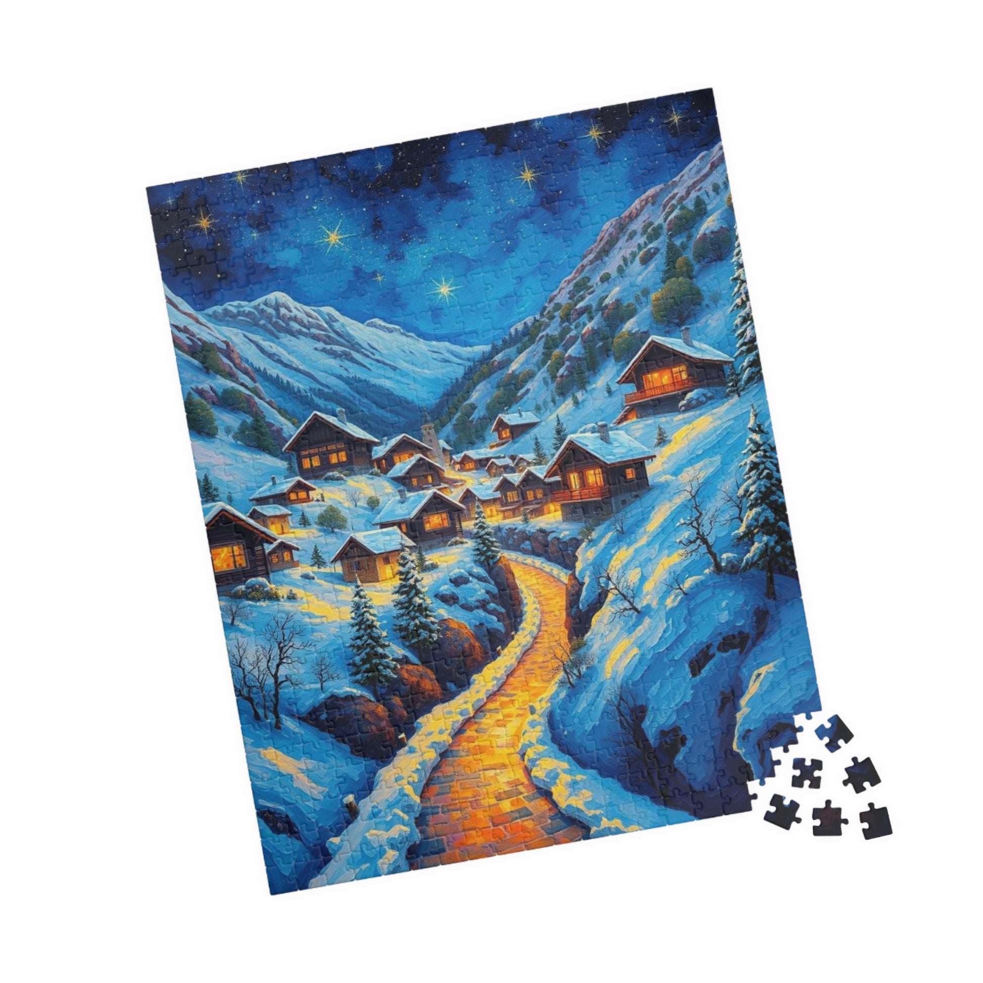 Cozy Winter Nights Puzzle, Snowy Village Artwork, 110-1014 Piece Jigsaw for Family Fun, Christmas Gift, Holiday Décor, Winter Activity The Puzzle Chest