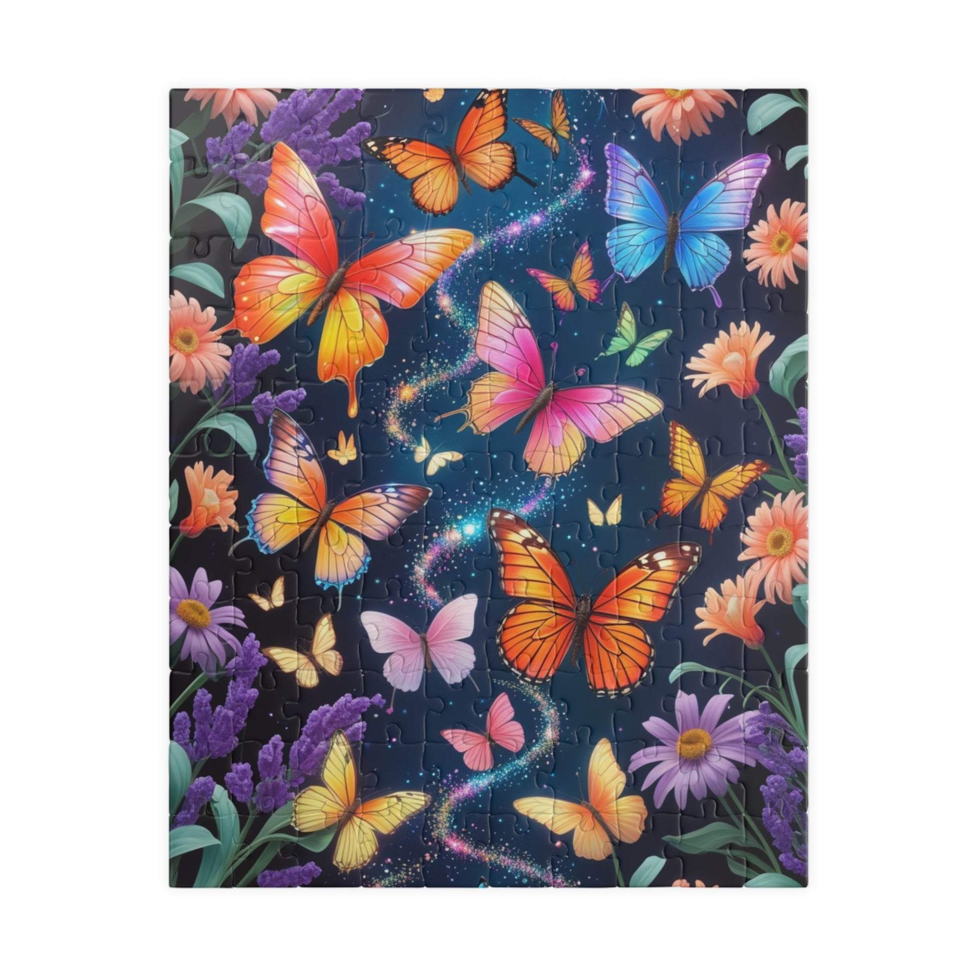 Floral Butterfly Collage Puzzle Whimsical, Colorful Butterflies Wildflowers Jigsaw Game, Family Bonding Activity, Nature Lover Gift 110 pcs (Vertical) Puzzle The Puzzle Chest