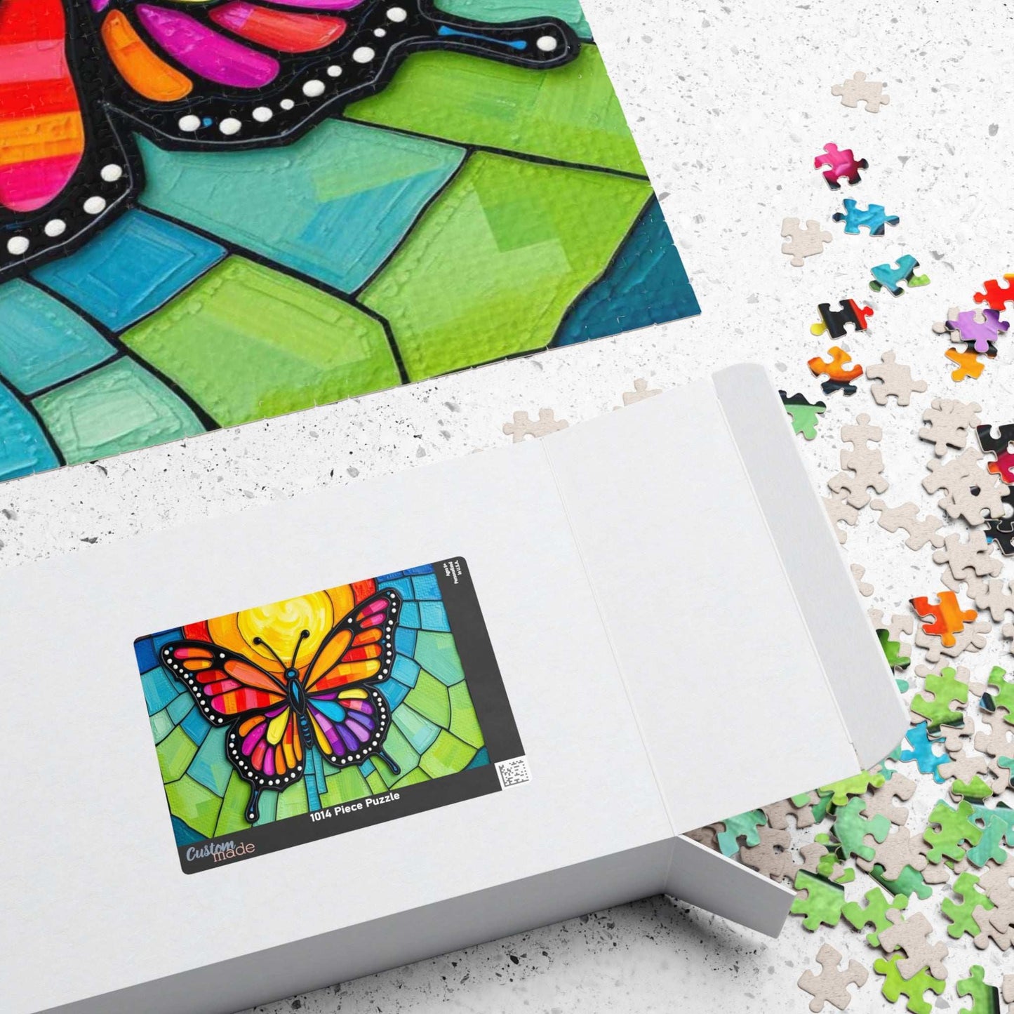 Multicolored Wings Butterfly Puzzle, Stained Glass Style 110-1014 Piece Jigsaw Game, Mindfulness Activity, Family Fun, Holiday Birthday Gift
