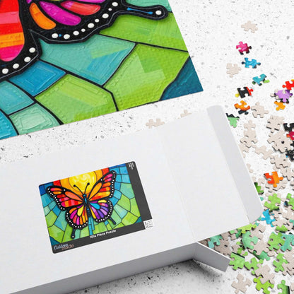 Multicolored Wings Butterfly Puzzle, Stained Glass Style 110-1014 Piece Jigsaw Game, Mindfulness Activity, Family Fun, Holiday Birthday Gift