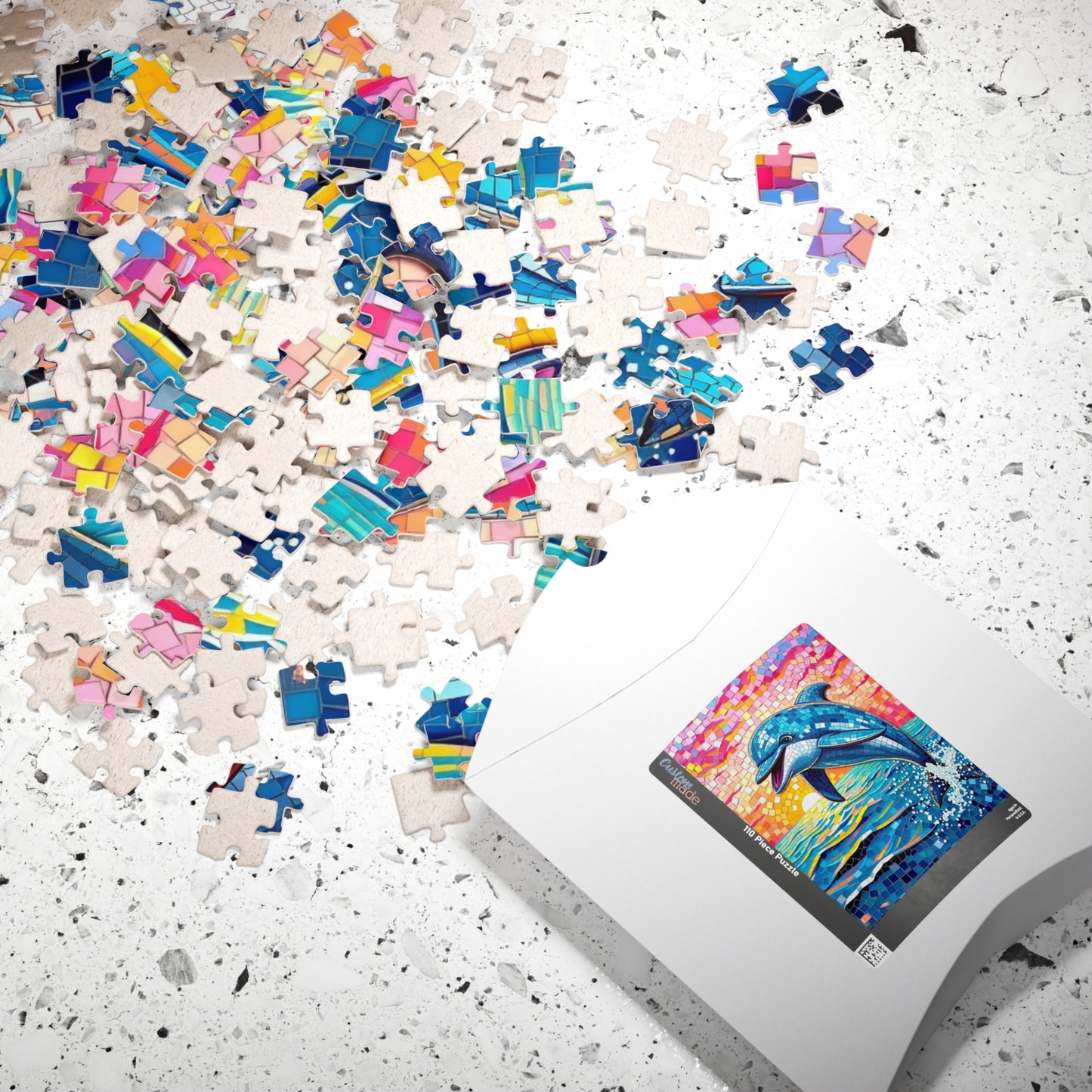 Iridescent Dolphin Mosaic Puzzle, Colorful Artistic Ocean Sunset Jigsaw Game for Adults, Ideal Gift for Sea Animal and Ocean Lover Puzzle The Puzzle Chest