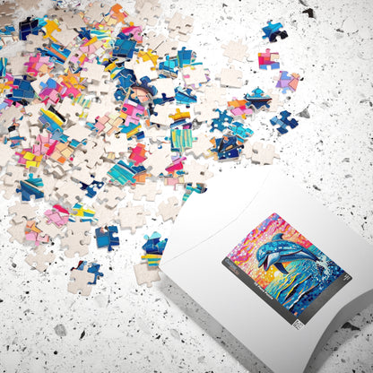 Iridescent Dolphin Mosaic Puzzle, Colorful Artistic Ocean Sunset Jigsaw Game for Adults, Ideal Gift for Sea Animal and Ocean Lover Puzzle The Puzzle Chest