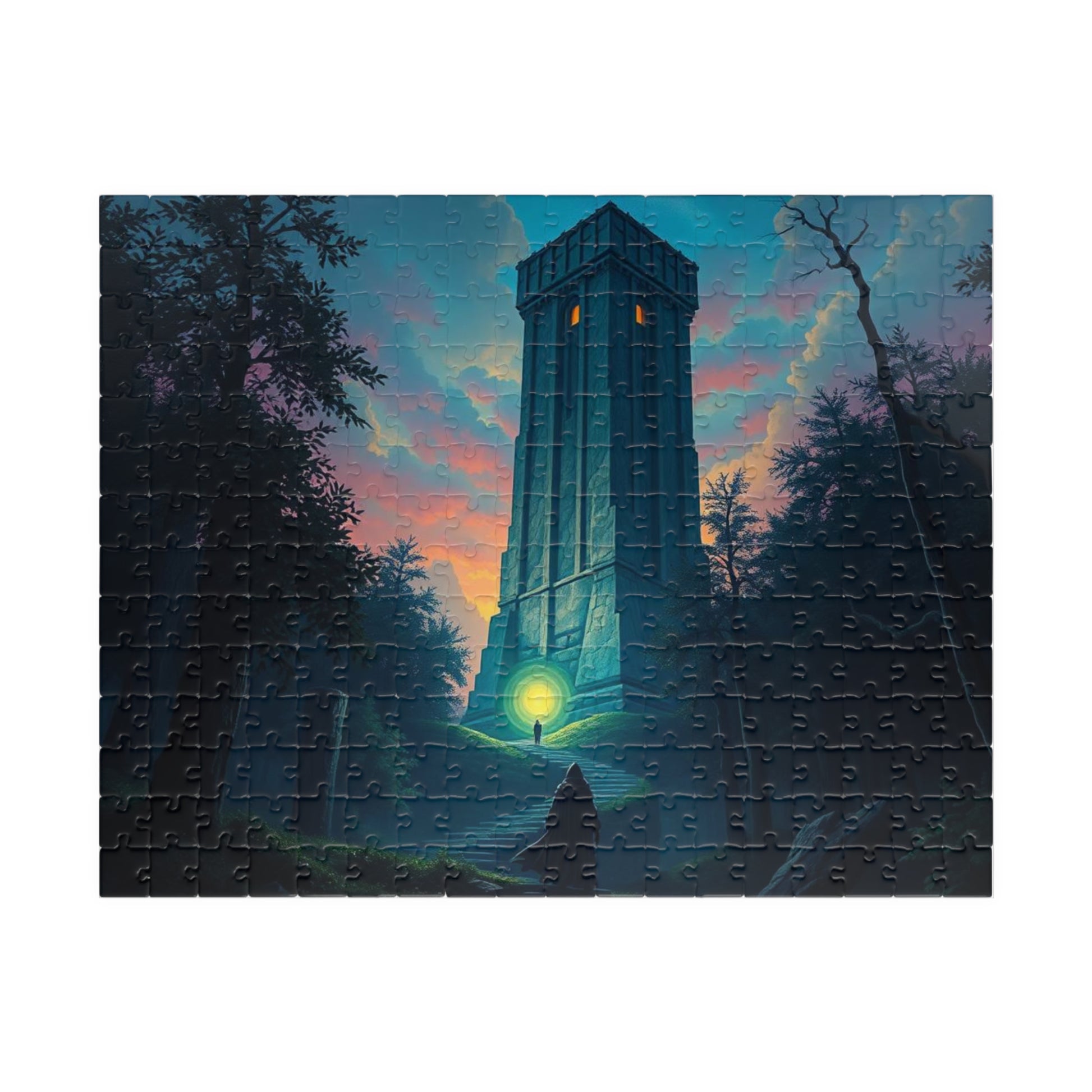 The Seeker Jigsaw Puzzle for Adults - Mystical Tower in Twilight Forest, Gothic Puzzle, Gothic Art Print, Dark Fantasy Gift for Puzzle Lover 252 pcs (Horizontal) Puzzle The Puzzle Chest