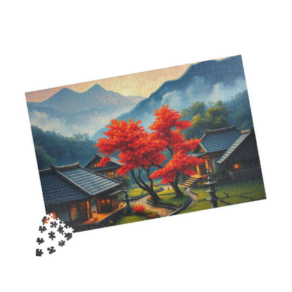Japanese Mountain Village Jigsaw Puzzle - Autumn Scene, Ideal for Family Game Nights, Solo Fun, Holiday Birthday Gift for Friends Puzzle The Puzzle Chest