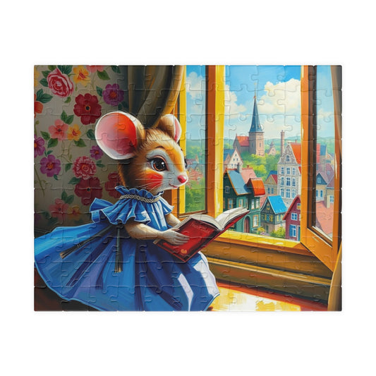 Whimsical Mouse Reading Jigsaw Puzzle, Cozy Home Entertainment, Unique Gift for Adults, Family Game Night, Mental Exercise 110 pcs (Horizontal) Puzzle The Puzzle Chest
