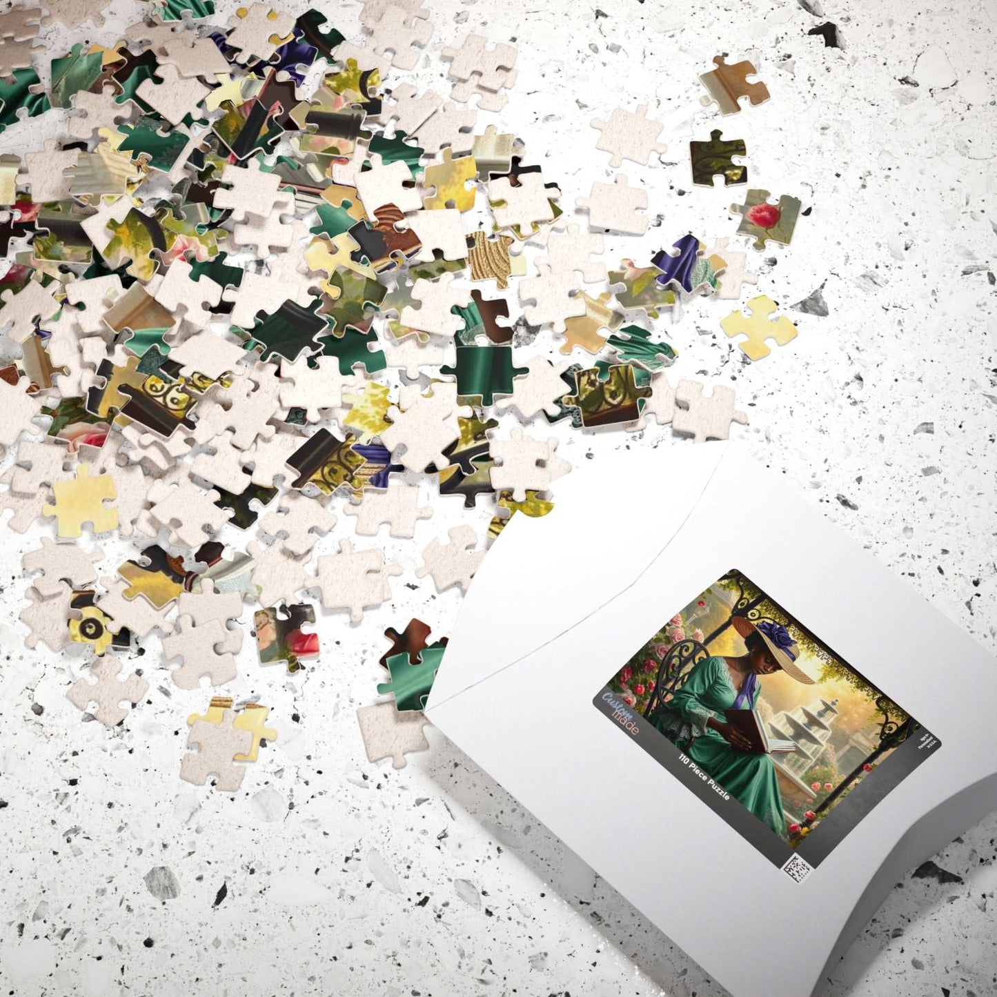 Black Victorian Scholar Jigsaw Puzzle, Afro Woman Reading in Flower Garden, Afrocentric Art Puzzle The Puzzle Chest