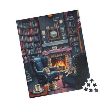 Cozy Cat-Themed Reading Room Puzzle - Home Library Jigsaw Game Perfect for Cat Lovers, Family Fun, Bookish Gift Idea, Quiet Leisure Activity