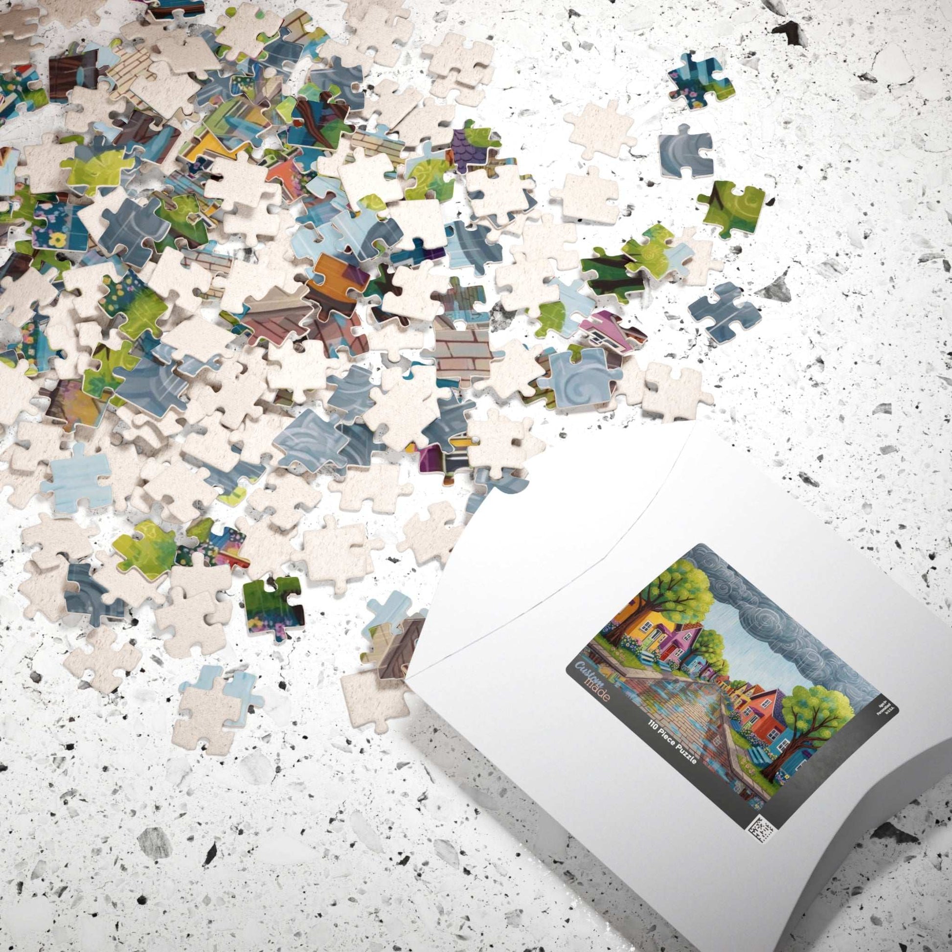 Bloomstreet in Spring Jigsaw Puzzle - Rainy Day In Town Puzzle The Puzzle Chest