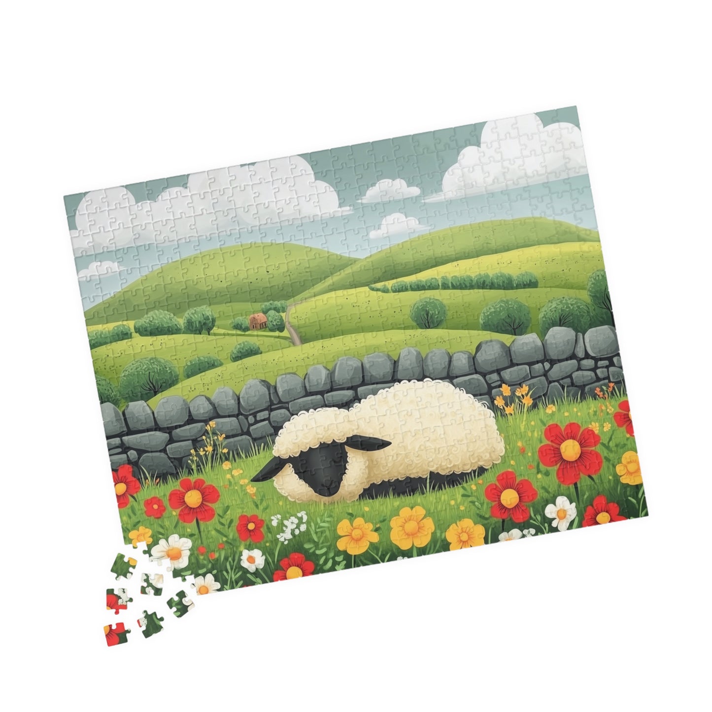 Sheep in Wildflower Meadow Puzzle | 120/252/500-Piece Jigsaw 520 pcs (Horizontal) Puzzle The Puzzle Chest