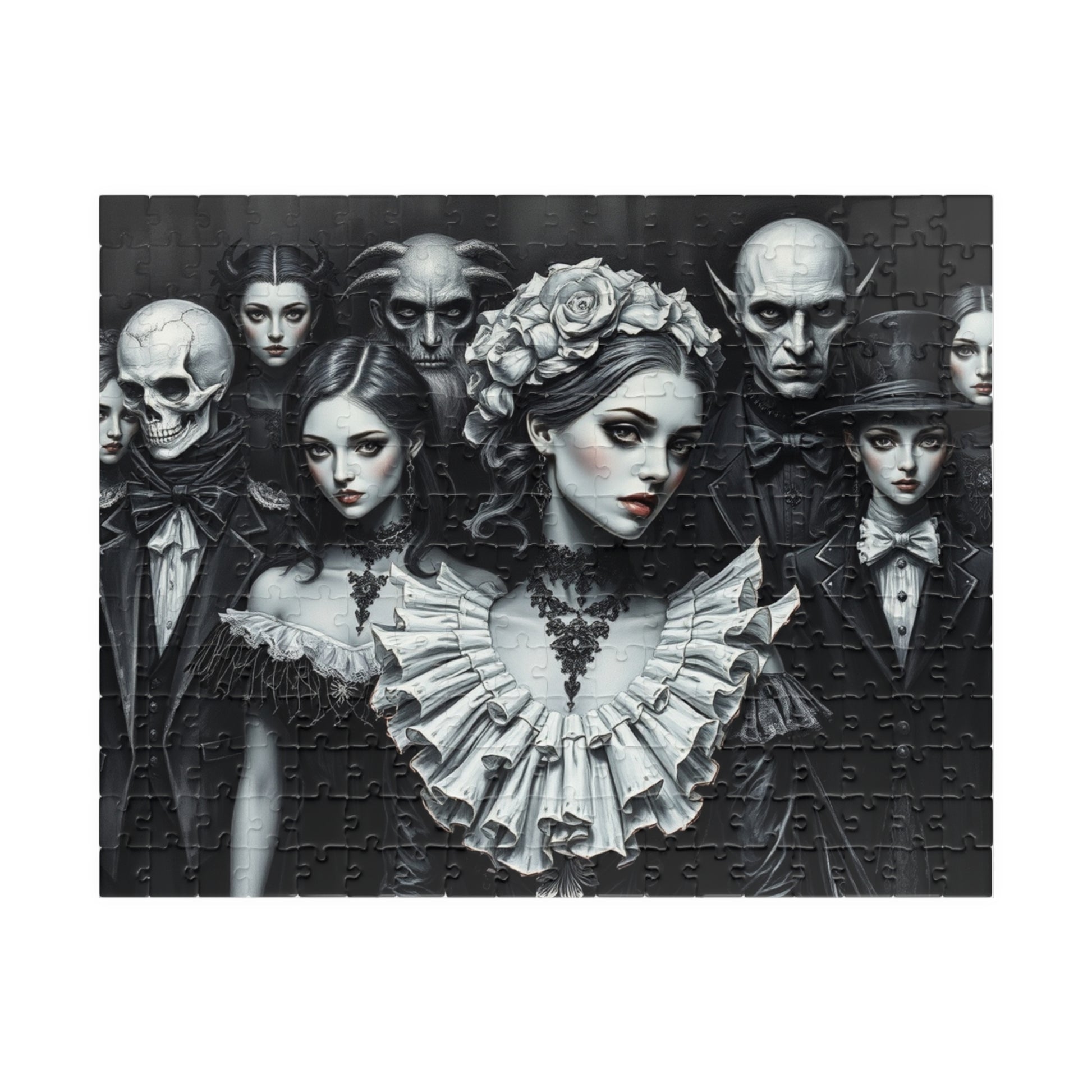 Elegant Gothic Art Puzzle - Enchanting 110/252/520/1014-piece Mystical Collectible, Halloween Gift for Art Lovers, Mindfulness Activity 252 pcs (Horizontal) The Puzzle Chest