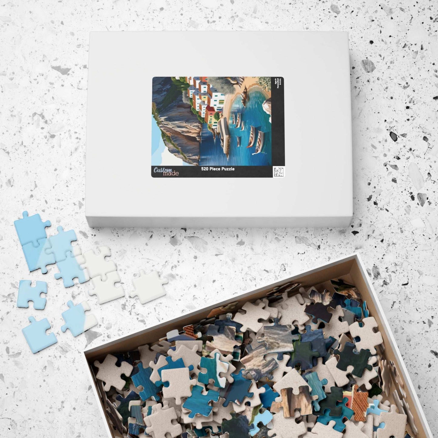 Mediterranean Fishing Village Landscape Jigsaw Puzzle, Scenic Ocean View, Colorful Seaside Town Tabletop Game, Family Night, Puzzle Lover Puzzle The Puzzle Chest