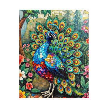 Mosaic Peacock Puzzle, Beautiful Fan-Tailed Bird in a Jewel-Toned Mosaic Art Garden Scene for Adults Teens, Gift for Animal Lover, Mindful 252 pcs (Vertical) Puzzle The Puzzle Chest