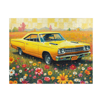 Vintage Car Puzzle Classic Yellow 1969 Plymouth Road Runner, Nostalgic Auto Jigsaw Game for Adults, Gift for Car Lover, Family Game Night