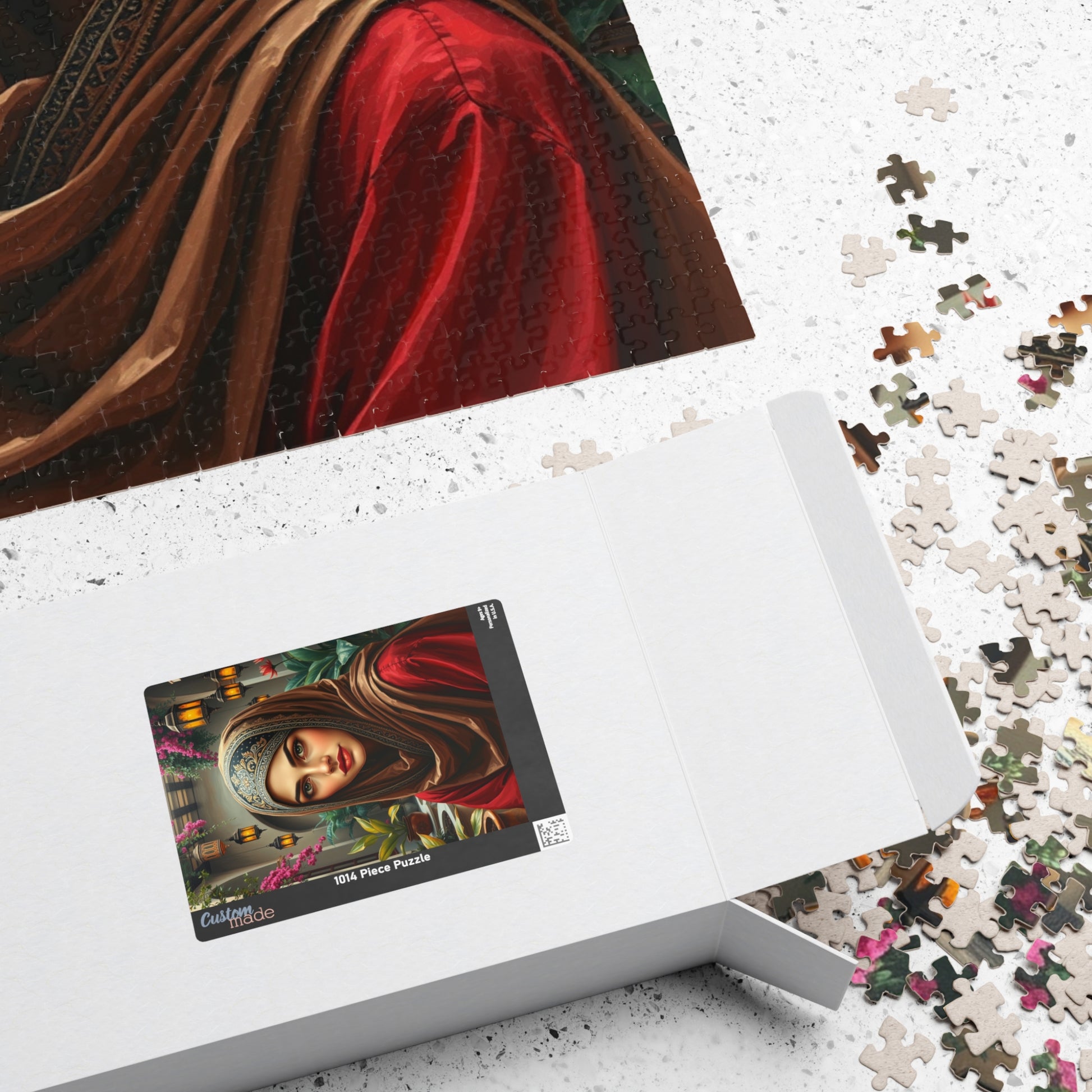 Middle Eastern Cultural Art Jigsaw Puzzle, Woman in Hijab Courtyard Scene, Hanging Lanterns Vibrant Plants, Puzzle Enthusiast Art Lover Gift Puzzle The Puzzle Chest
