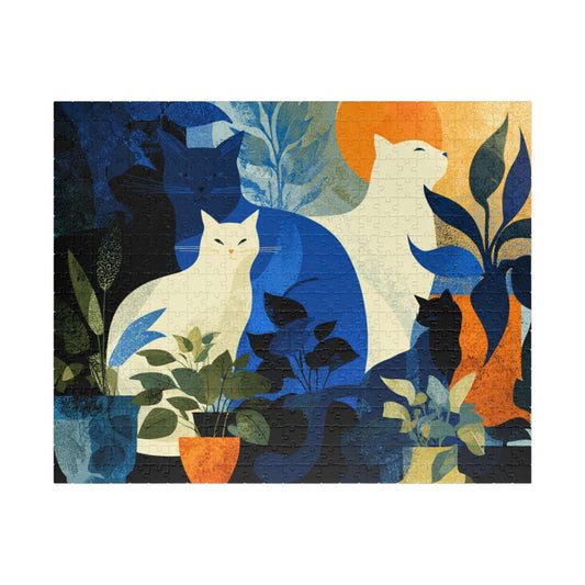 Cats and Plants Collage Jigsaw Puzzle, Animal Theme Abstract Cat Art Puzzle Inspired by Matisse Puzzle The Puzzle Chest
