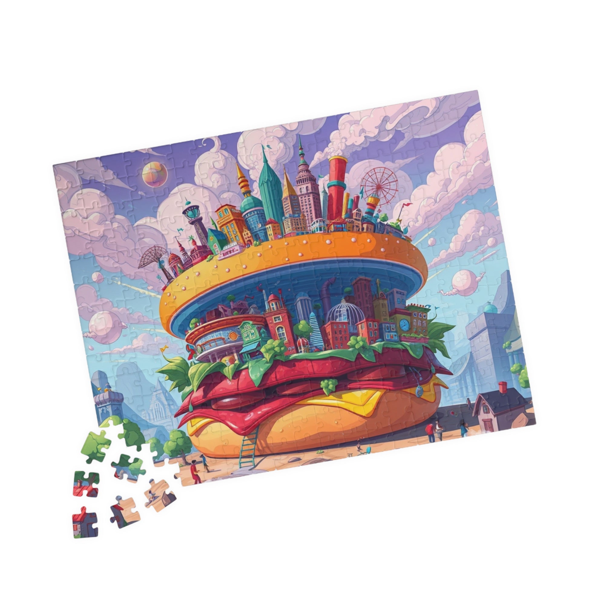 Giant Burger Cityscape Pop Art Puzzle, Colorful Fun and Unique Jigsaw Game Toy, Gift for Food and Urban Art Lovers, Entertaining Pastime Puzzle The Puzzle Chest