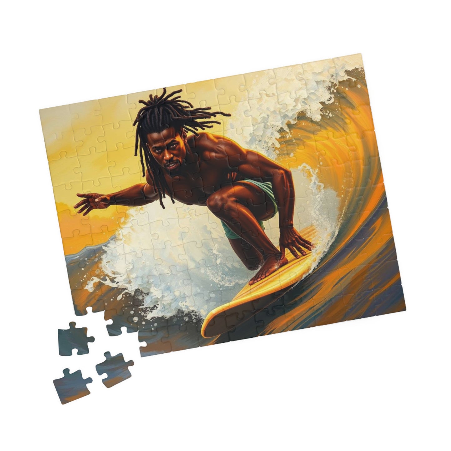 Afrocentric Surfing Puzzle, Relaxing Black Art Jigsaw for Beach Lover, Family Game Night, Perfect Holiday Birthday Gift for Surfer, Mindful