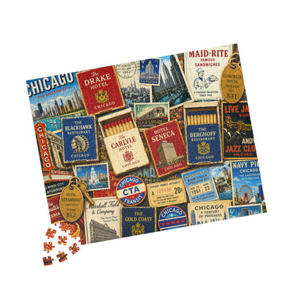 Vintage Chicago Matchbook Puzzle | Windy City Memorabilia Jigsaw | Historic Landmark Retro Midwest Nostalgia