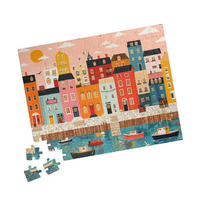 Colorful Harbor Town Puzzle | Coastal Village Jigsaw 110 pcs (Horizontal) Puzzle The Puzzle Chest