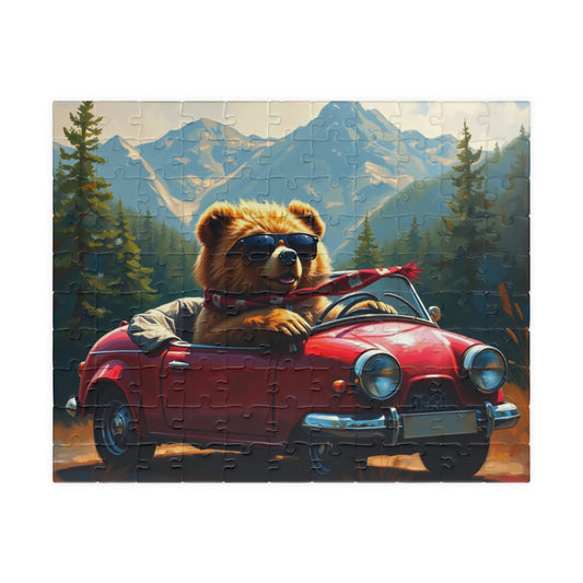 Adventurous Bear Jigsaw Puzzle for Adults, Fun Family Game Night, Mountain View Scenic Puzzle Artwork, Animal Lover Gift for Friend 110 pcs (Horizontal) Puzzle The Puzzle Chest
