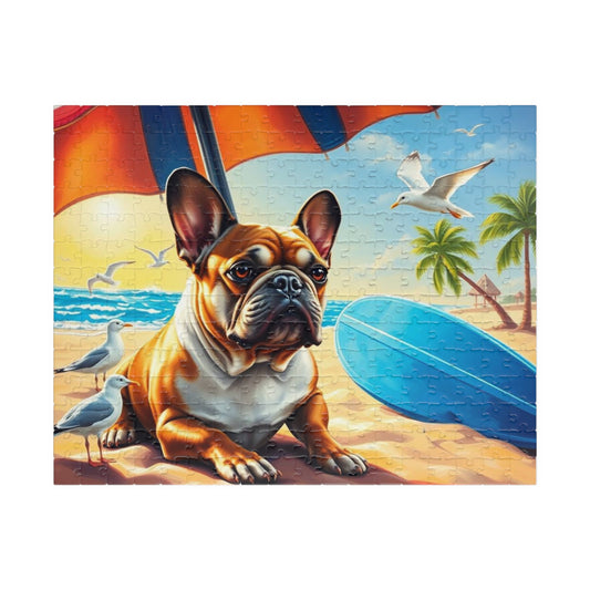 Beach Dog Puzzle - French Bulldog Jigsaw Game for Adults, Animal Lover Gift for Friend, Family Game Night, Brain Teaser, Relaxation Activity