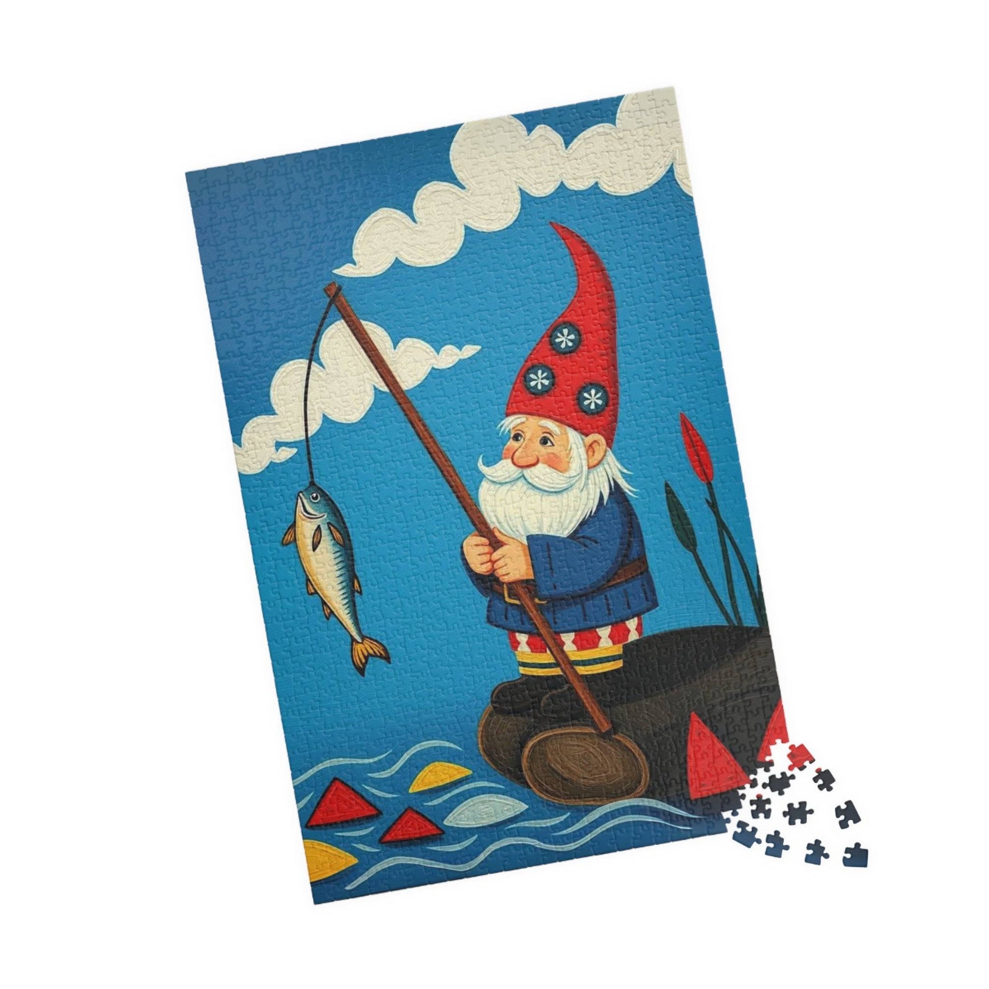 Nordic Gnome Fishing Dockside Jigsaw Puzzle – Scandinavian Folk Art Illustration 1014 pcs (Vertical) Puzzle The Puzzle Chest