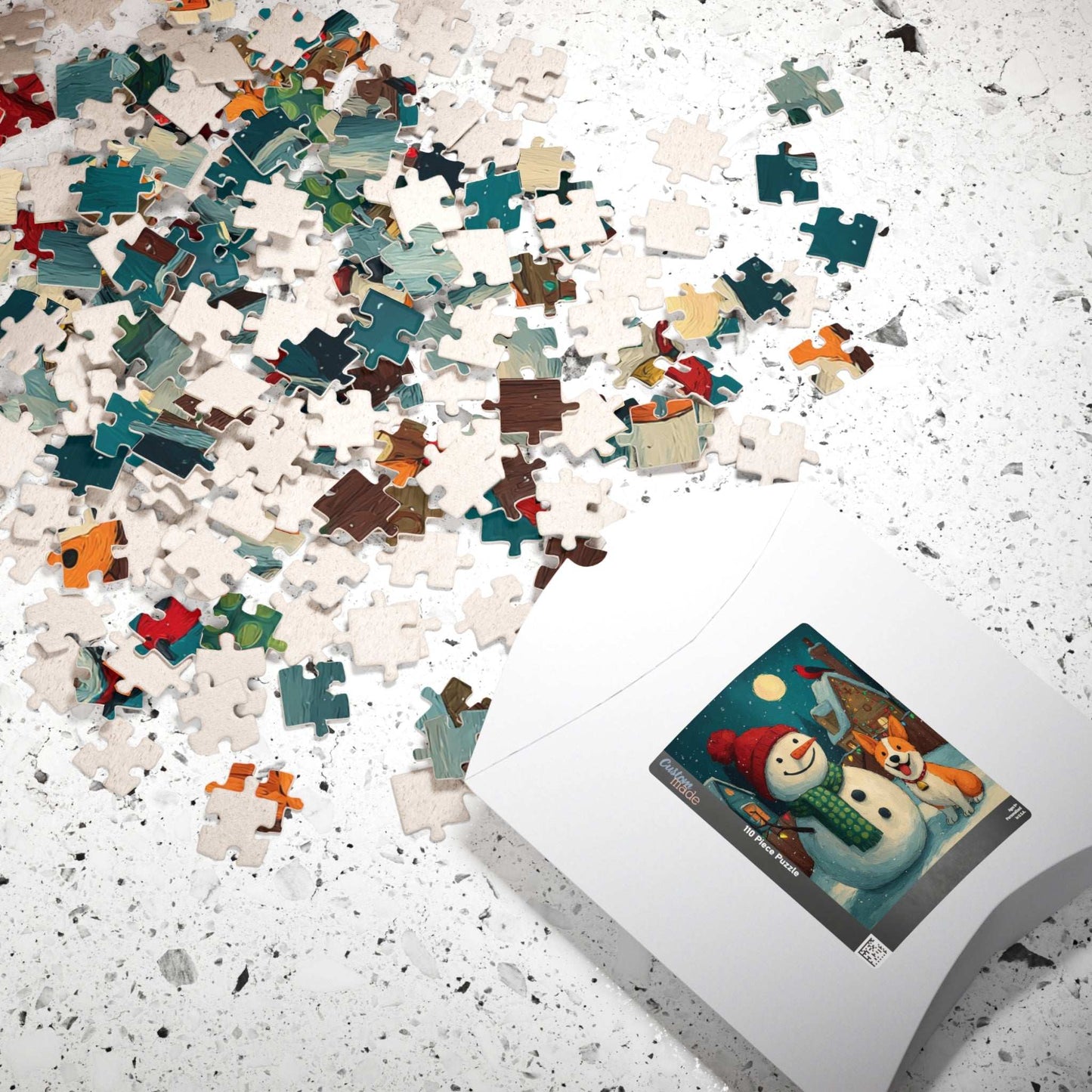 Moonlit Companions - Snowman and Dog Jigsaw Puzzle, Christmas Winter Themed Holiday Game Puzzle The Puzzle Chest