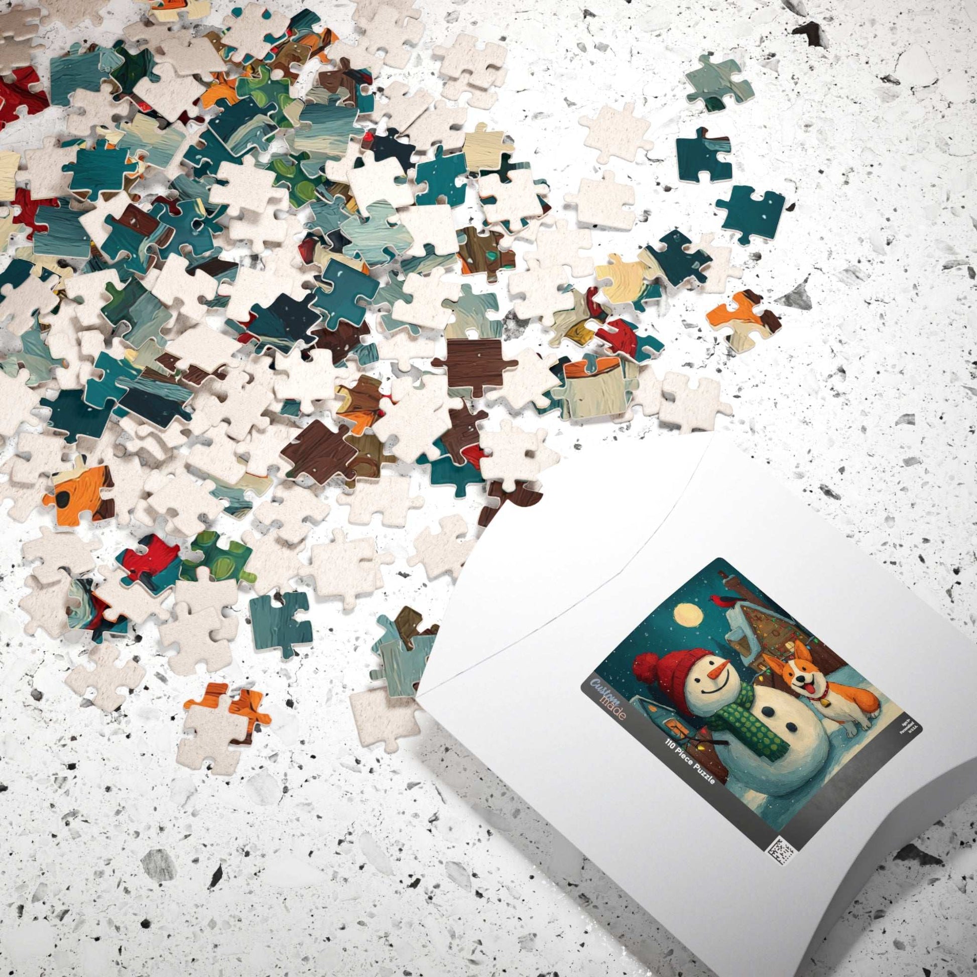 Moonlit Companions - Snowman and Dog Jigsaw Puzzle, Christmas Winter Themed Holiday Game Puzzle The Puzzle Chest