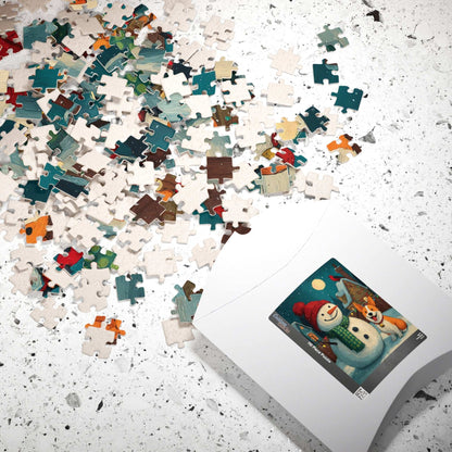 Moonlit Companions - Snowman and Dog Jigsaw Puzzle, Christmas Winter Themed Holiday Game Puzzle The Puzzle Chest