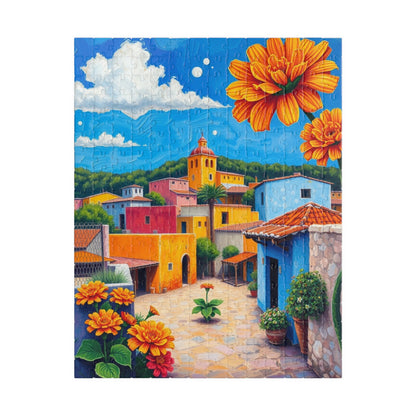 Mexican Village Jigsaw Puzzle, 110 252 520 1014 Pieces, Colorful Houses Milagros Marigolds Blue Sky, Gift for Puzzle Enthusiasts, Mindful 252 pcs (Vertical) Puzzle The Puzzle Chest