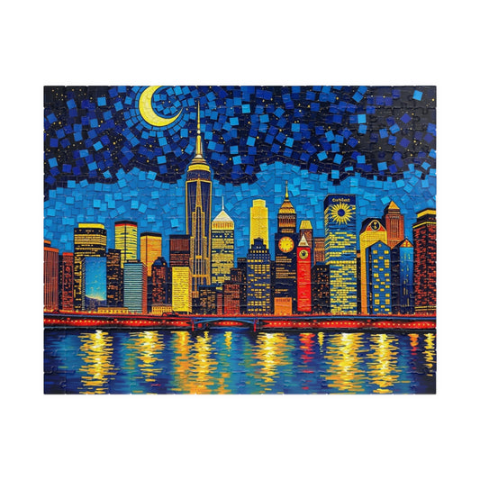 Mosaic Starry Night Skyline Jigsaw Puzzle, 110/252/520/1014-piece Tabletop Game, Urban Landscape Design, Best Unique Gift for Puzzle Lover 252 pcs (Horizontal) Puzzle The Puzzle Chest