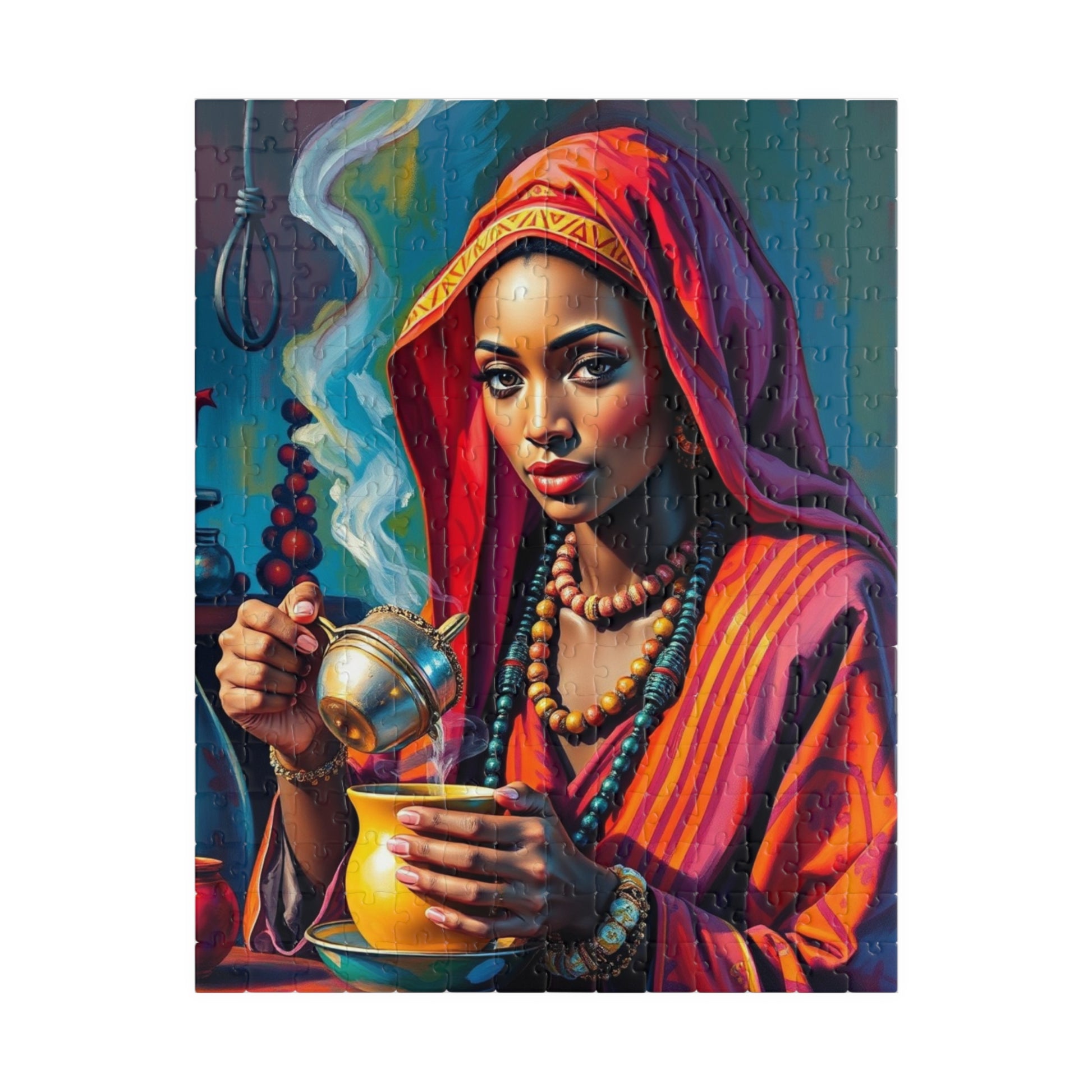 Cultural Puzzle Ethiopian Woman Performing Coffee Ceremony, Traditional Mystical Art, Family Friendly Jigsaw Game, Puzzle Enthusiast Gift 252 pcs (Vertical) Puzzle The Puzzle Chest