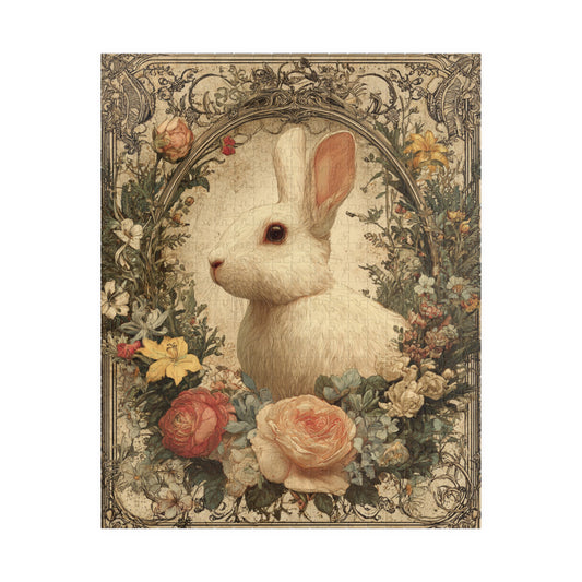 Floral Bunny Puzzle - Vintage Rabbit Art for Family Fun, Unique Gift, Home Decor, Easter Celebration, Collectible Jigsaw Puzzle The Puzzle Chest
