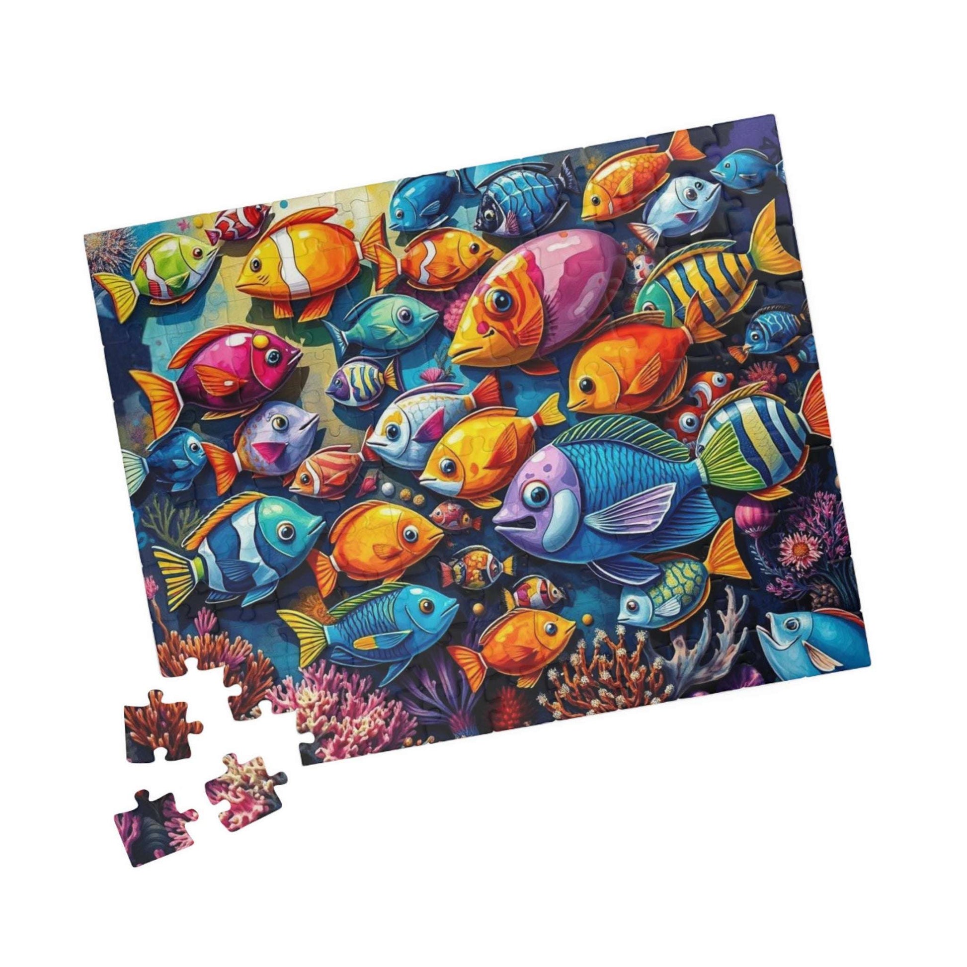 Aquatic Kaleidoscope Jigsaw Puzzle, Ocean Fish Puzzle Collage Gift for Animal Lover, Aquatic Art Sea Life Game Ideal for Fun Indoor Activity Puzzle The Puzzle Chest